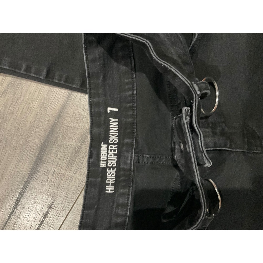 HT Denim Womens Hi-Rise Super Skinny Jeans Black O-Ring Triple Button Size 7 - Picture 2 of 8